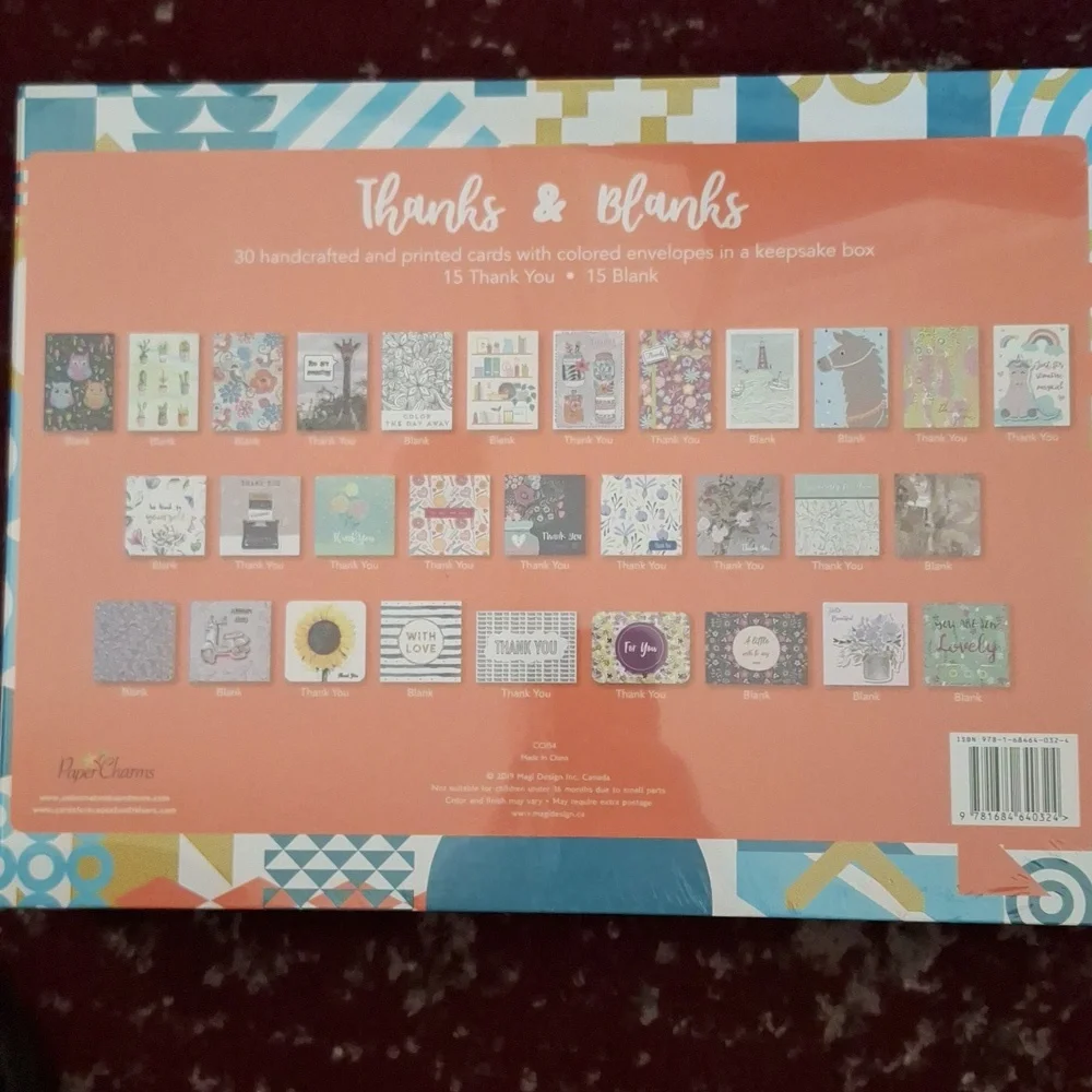 NWT Handcrafted Thank You and Blank 30 Card Collection in Box